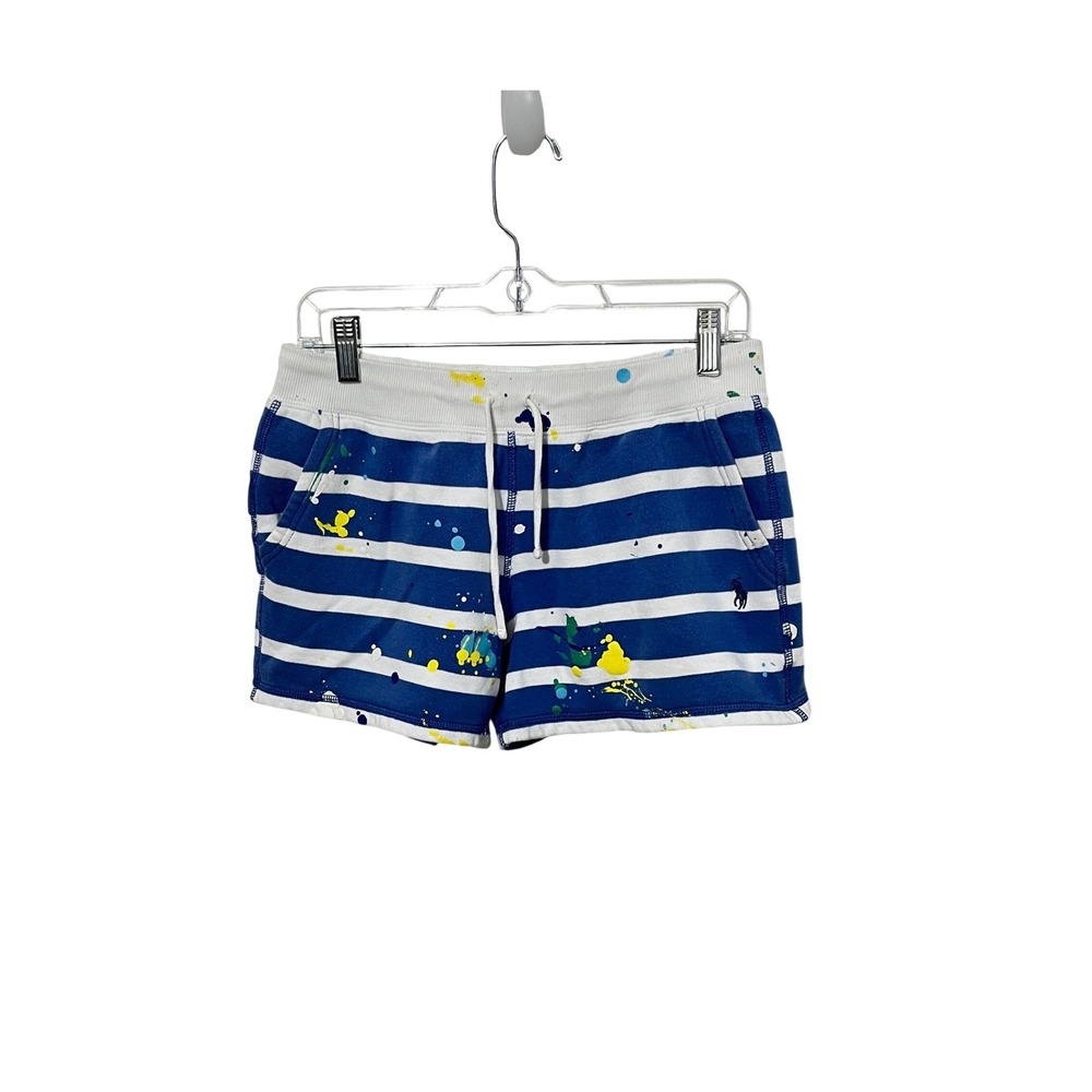 Polo Ralph Lauren Shorts Womens XS Blue White Striped Paint Splatter Fleece